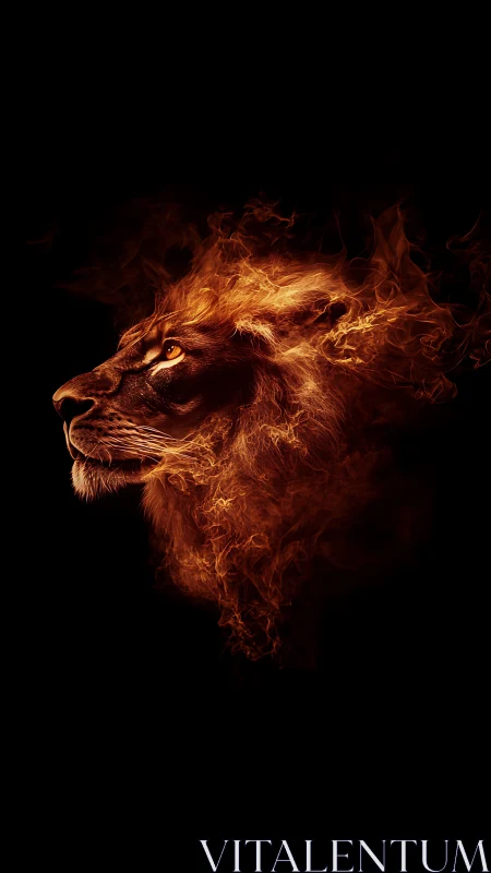 Fiery lion head profile rendered as volumetric flame mane