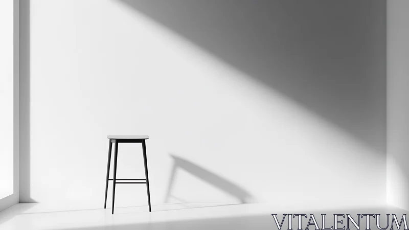Minimalist black stool in bright white corner interior.