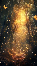 Golden Pathway Through Enchanted Woods. Luminous.
