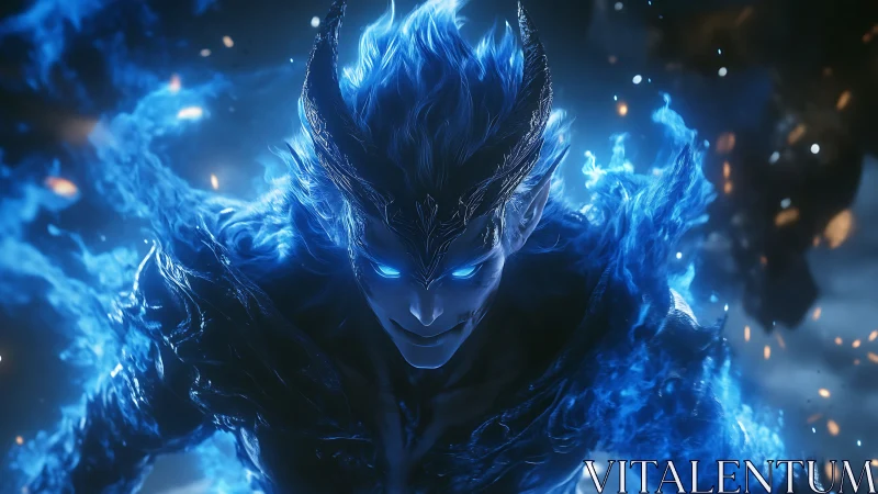 Blue fire warlord lunges forward with eyes like frozen comets