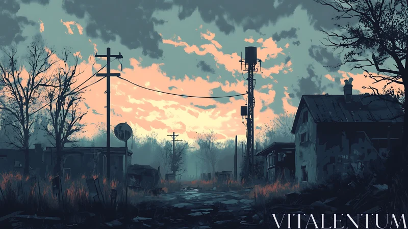 Twilight whispers over a rusted ghost-town crossroads.