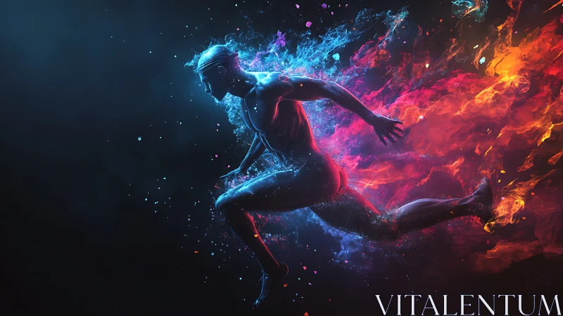 Digital painting of kinetic runner with dual elemental trail.