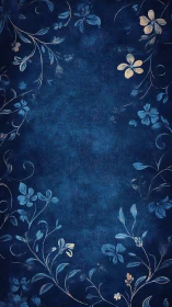 Floral vines border a textured blue vertical background field