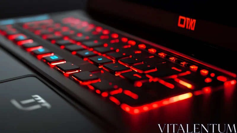 Glowing red gaming laptop keyboard in shallow focus.