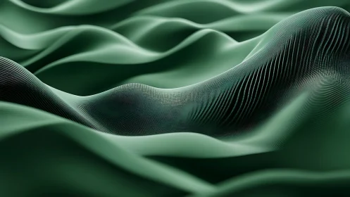 Green digital waves form abstract ridged landscape surface