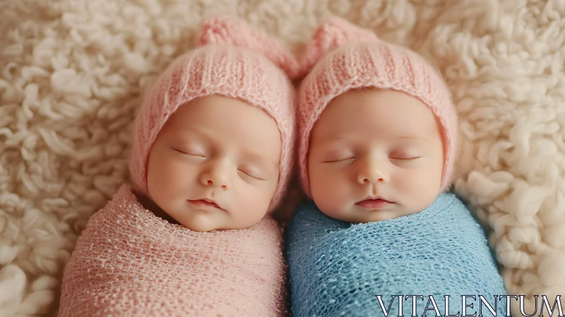 Twin Dreamers Swaddled in Pastel Serenity.