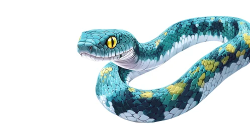 Digital rendering depicts coiled blue snake with scaled pattern