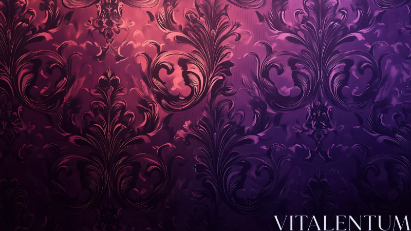 Ornate damask floral pattern in magenta to purple gradient