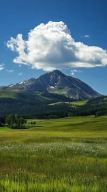 Cloud-crowned mountain watching over a sunlit green kingdom.