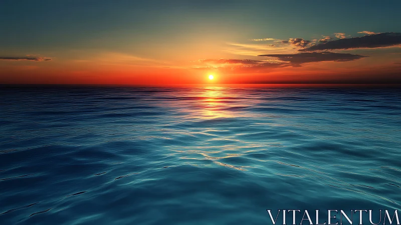 Ocean horizon sunset with glowing cyan rippled water.