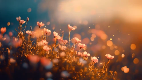 Golden Hour Botanical Study: Shallow-Depth Field Rendering of Luminous Wildflowers