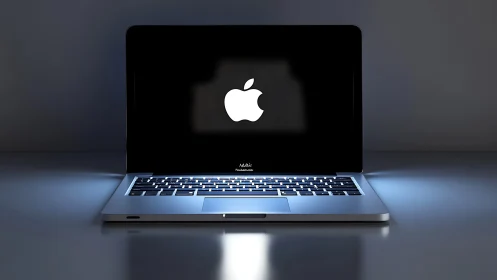 Cool midnight glow around a sleek open laptop screen.