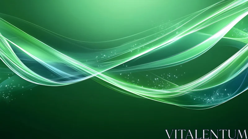 Layered luminous waveforms arc across gradient green field