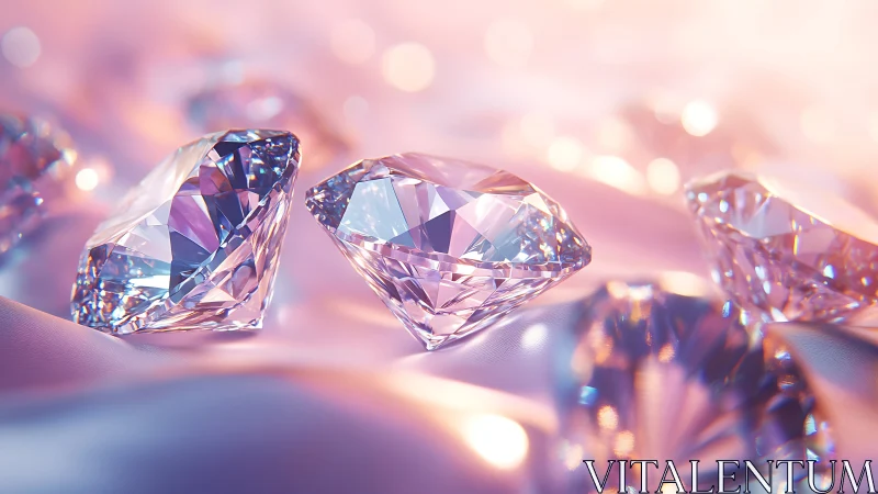 Radiant round-cut diamonds on soft iridescent pastel fabric