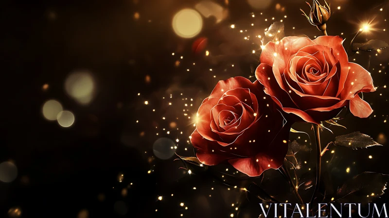 Luminous Roses Crowned in Golden Stardust.