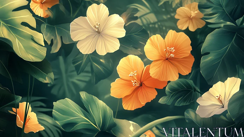 Golden Petals Perform Beneath Emerald Foliage Canopy