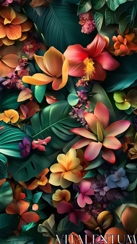 Tropical Floral Arrangement: Gradient Orchids and Monstera Foliage Composition