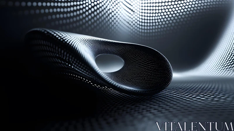 Futuristic Abstract Torus with Dotted Pattern in Monochrome Design.