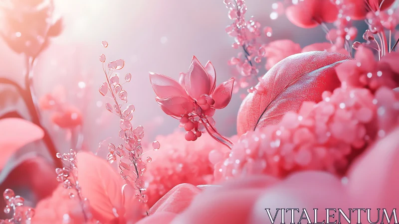 Pink Lotus Blossom Surrounded by Sparkling Water Droplets