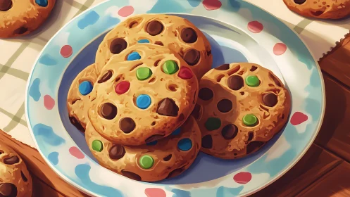 Colorful Candy-Filled Cookies on Blue Plate