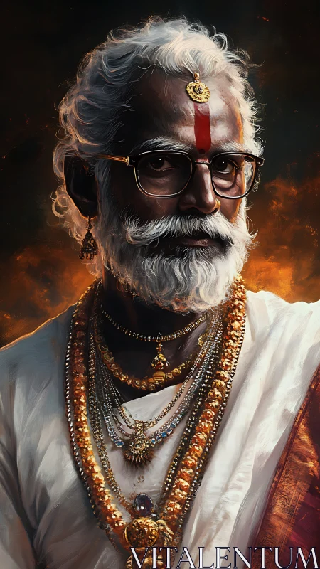 Digital portrait shows elderly man in traditional attire