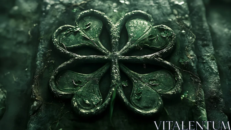 Stone panel contains carved clover-shaped relief form