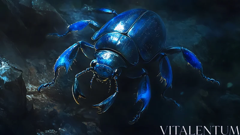 Bioluminescent scarab rendered in high-gloss blue exoskeletal detail