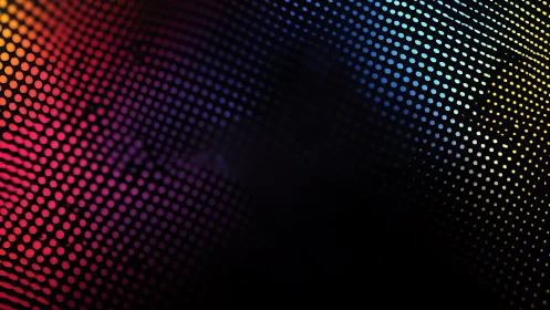Gradient halftone dots forming vibrant digital wave pattern.