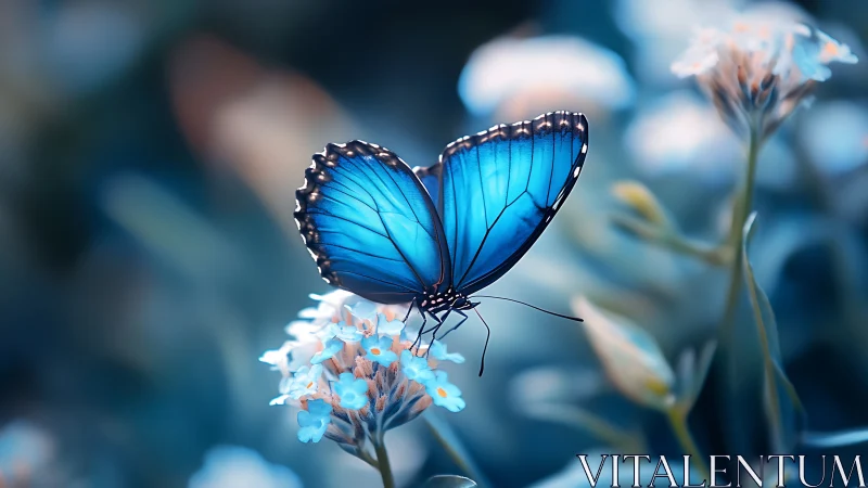 Macrophotographic study of blue butterfly on cool flora.