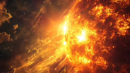 Stellar surface erupts with molten flares in deep space view