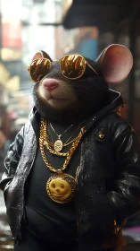 Cool city mouse in gold shades and streetwise swagger.
