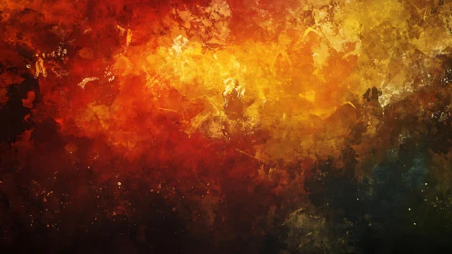 Abstract fiery burst with textured paint splashes in warm tones.