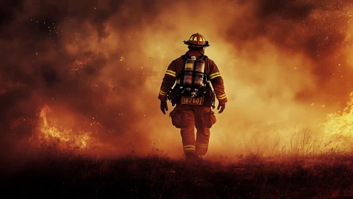 Firefighter Marches Through Inferno of Flame.