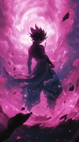 Storm‑charged warrior within swirling magenta vortex.
