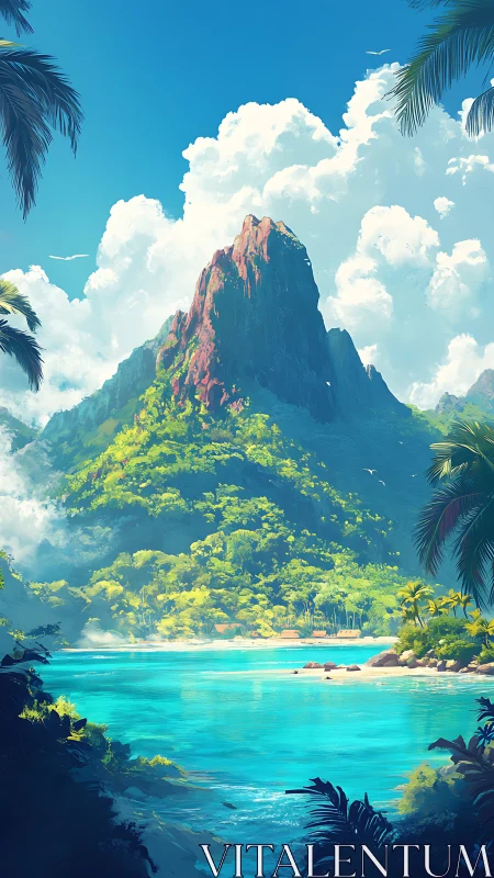 Volcanic Peak Island Paradise. Turquoise Lagoon Haven.