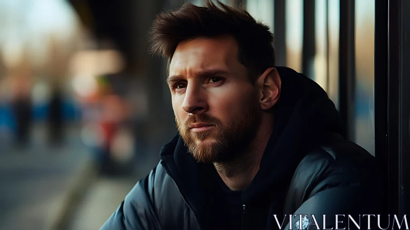 Moody shallow‑depth street portrait of bearded man in parka