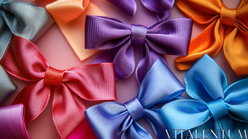 Colorful satin gift bows arranged in tight symmetrical layout.