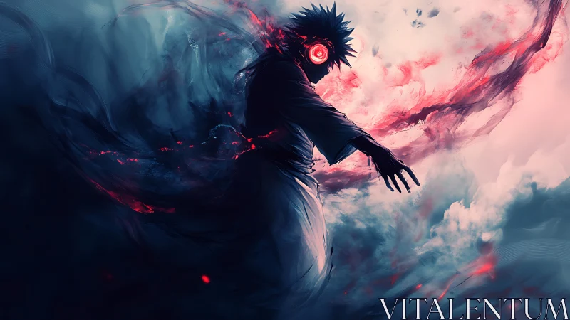 Dark robed figure with glowing red eye in swirling mist
