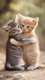 Two kitten siblings embracing with tender tactile bonding behavior.