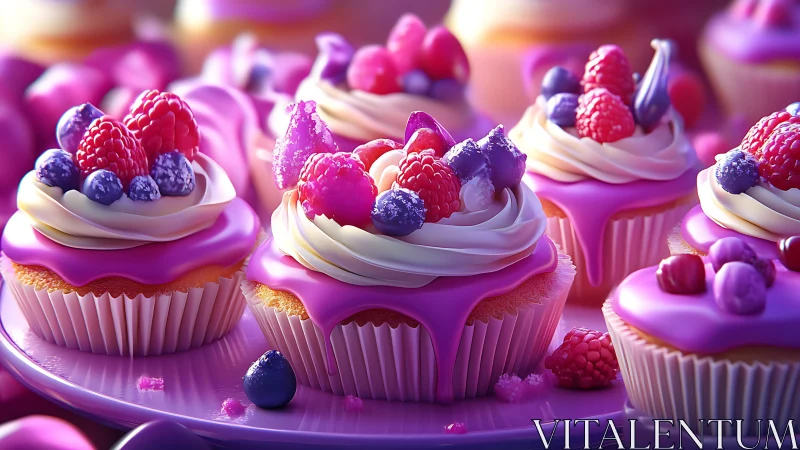 Delightful Berry-Topped Cupcakes in Vibrant Magenta.