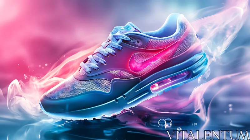 Neon-lit sneaker drifting through dreamy vapor trails.