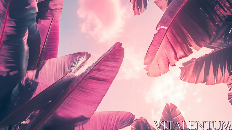 Infrared-tinted banana foliage under diffuse pastel skylight.