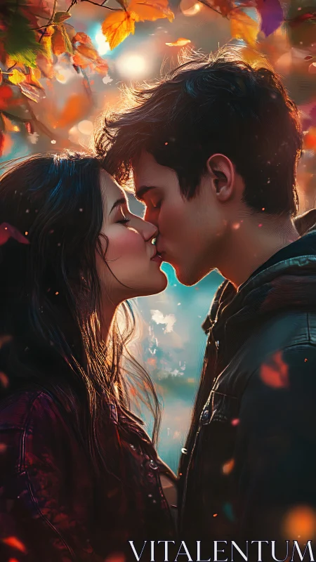 Luminescent Romantic Embrace with Chromatic Bokeh Atmospheric Composition.