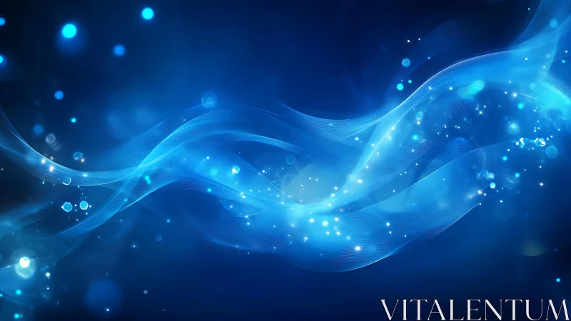 Abstract blue light waves with glowing particles in digital style.