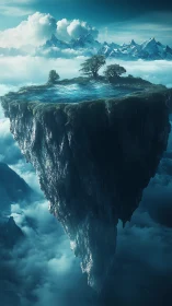 Floating Island Sanctuary: Sky Realm Digital Composite.