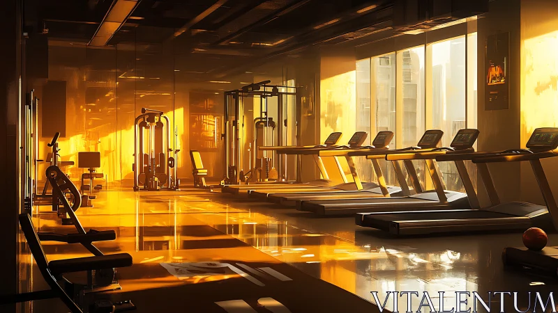 Sunlit urban gym interior with sleek cardio machines.
