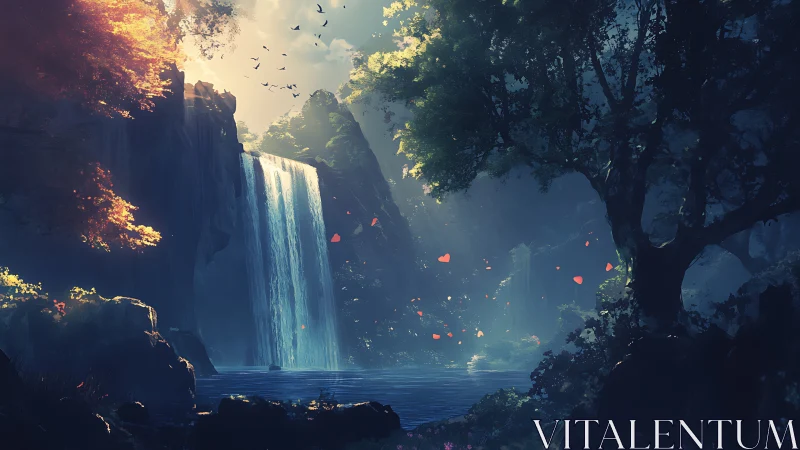 Luminous Cascade: Where Stone Dreams Flow Into Twilight.