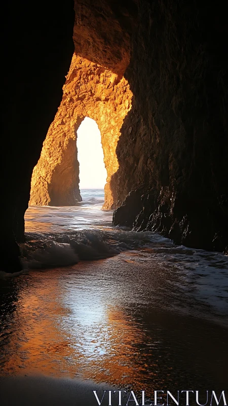 Sunlit tide portal glows inside a secret seaside cavern.