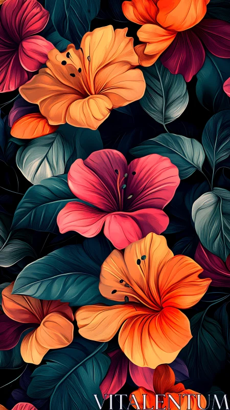 Chromatic Bloom: Luminous Flowers Dance Across Midnight Canvas.