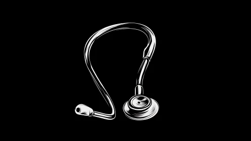 Stethoscope illustration shows monochrome medical device loop